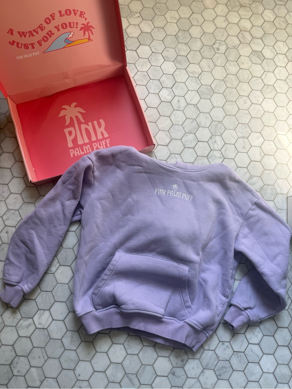 PINK Palm Puff Lavender Crewneck Sweatshirt